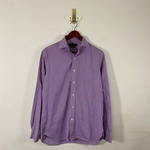 Polo Ralph Lauren Mens‎ Gingham Button Up Dress Shirt Easy Care Purple White